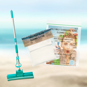 Holy Moly Sweep & Mop, Holy Moly Glass Cleaning Cloth™ and Holy Moly Glass Commercial Cleaning Cloth™